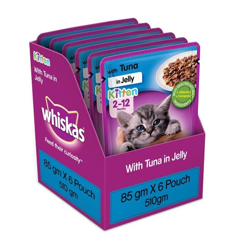 Whiskas Kitten (2-12 Months) Wet Cat Food Food, Tuna in Jelly, 6 Pouches (6 x 85g)