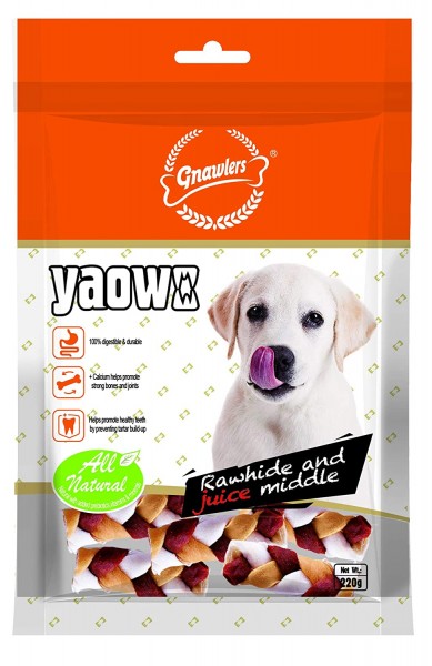 Gnawlers Yaowo Rawhide Braided Bone Filled with Chicken